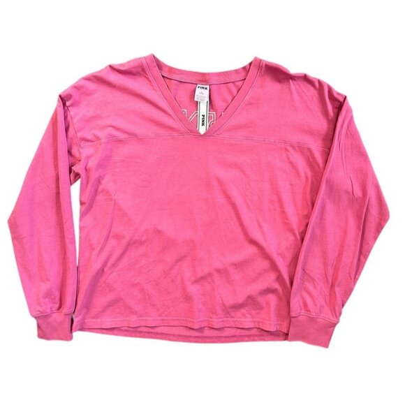 Victoria's Secret Pink Ace Cotton V-Neck Long Sleeve Tee Color Grape/Ruby Medium - Picture 2 of 5